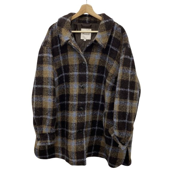 Madewell Devon Plaid Wool Blend Coat Forage Size 3X Plus Heavyweight - Picture 2 of 8